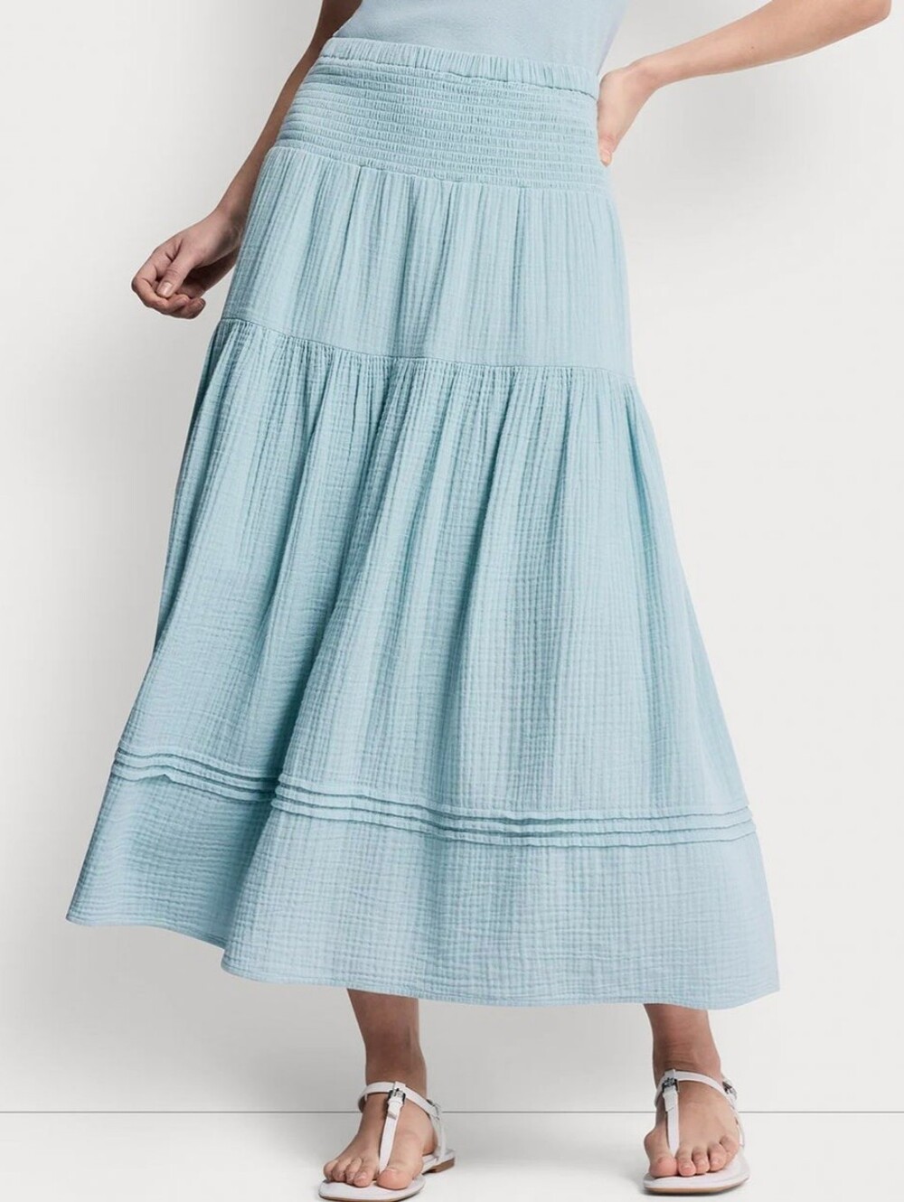 DKNY Smocked Waist Maxi Tiered Skirt, Size: Small, Color: Mineral, DJ6K9603